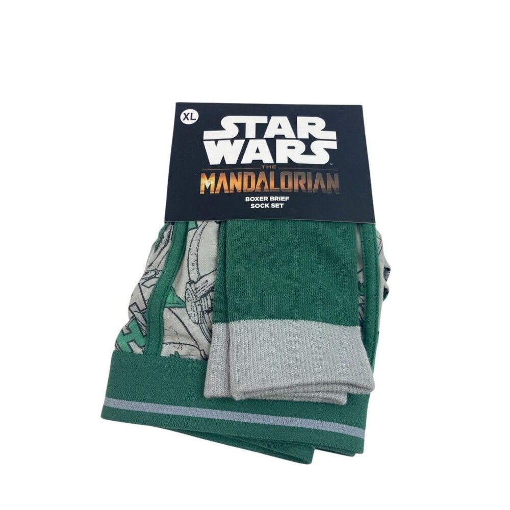 *New Disney Star Wars The mandalorian Boxer Brief Crew Sock Set Green Size XL